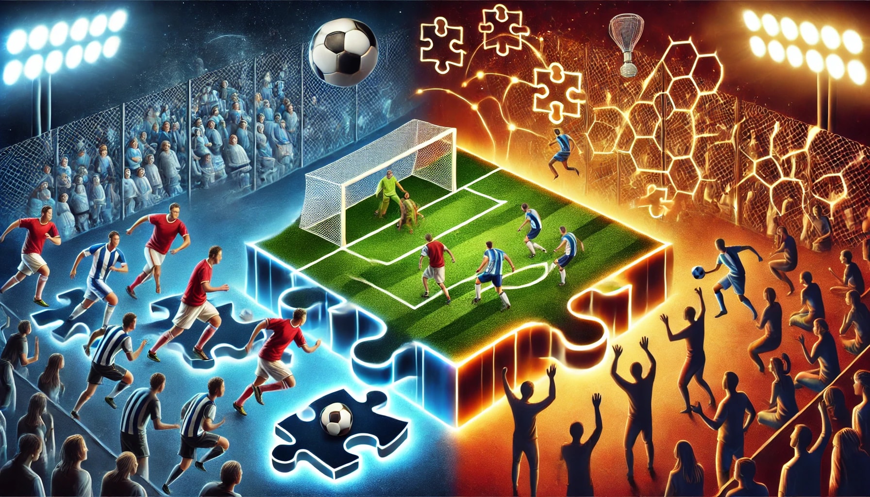 Jogo de futebol como um quebra cabeça onde as peças se encaixam
